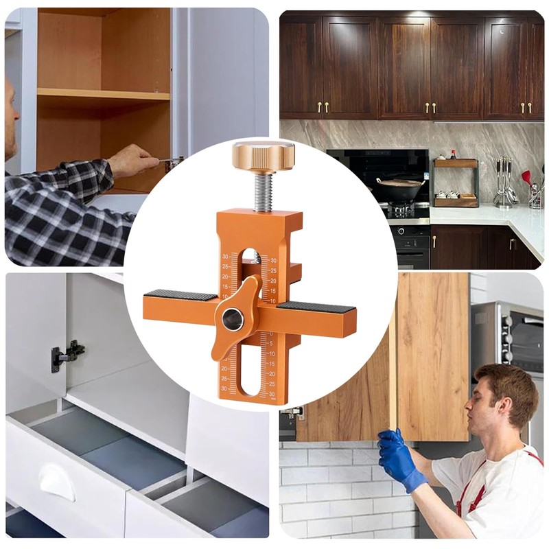 Cabinet Door Installation Jig, 2-in-1 Mounting Tool with Adjustable Positioner,