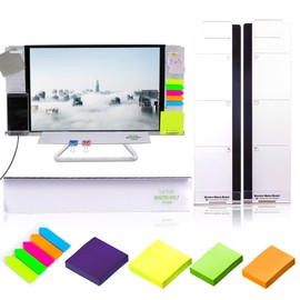 Daily Treasures Acrylic Monitor Memo Board, 7Pcs Set Includes 2Pcs Computer Monitors Side Panel(Left+Right), 1Pcs Message Memo Pad Shelve+4 Set Sticky Notes for Office Home Desk Organizer Phone Holder