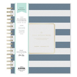 Blue Sky Day Designer 2026 Daily and Monthly Planner Calendar, January 2026 - December 2026, 8" x 10", Flexible Cover, Laminated Tabs, Includes Storage Pocket, Includes Stickers, Rugby Stripe Navy