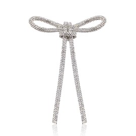 UAIAGM Rhinestone Bow Pin Brooch for Women Elegant Silver Ribbon Crystal Bow Brooches Large Fashion Lapel Pins for Dresses Clothes Wedding Party Accessories Womens Clothing Jewelry
