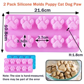 2 Pack Silicone Molds Puppy Cat Dog Paw,Non-Stick Food Grade Baking Molds,Chocolate Hard Candy Silicone Molds for Muffin Cakes,Cookies,Tart,Candy,Jelly,Ice Cube,Cat Dog Treats