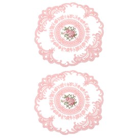 uxcell 2Pcs Retro Lace Placemats, French Crochet Doilies Round Embroidered Hollow Cup Vase Table Mat for Dining Table Kitchen Party 11.02x11.02inch, Light Pink