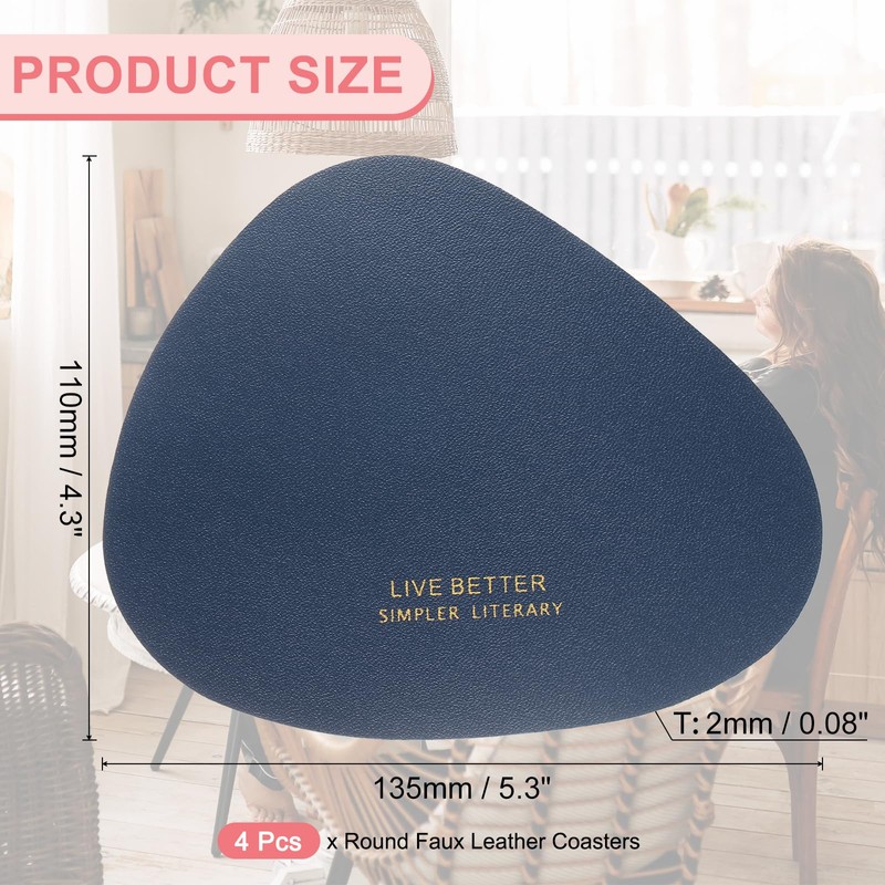 sourcing map 4 Pcs Leather Coasters, Irregular Drinks Coasters for