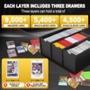 QLOUNI Trading Card Storage Box, 3-Row Card Organizer Box with