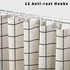 Farmhouse Plaid Shower Curtain Beige Linen Shower Curtains for Bathroom