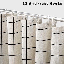 Farmhouse Plaid Shower Curtain Beige Linen Shower Curtains for Bathroom Natural Black Pattern 78" L x 72" W Inch