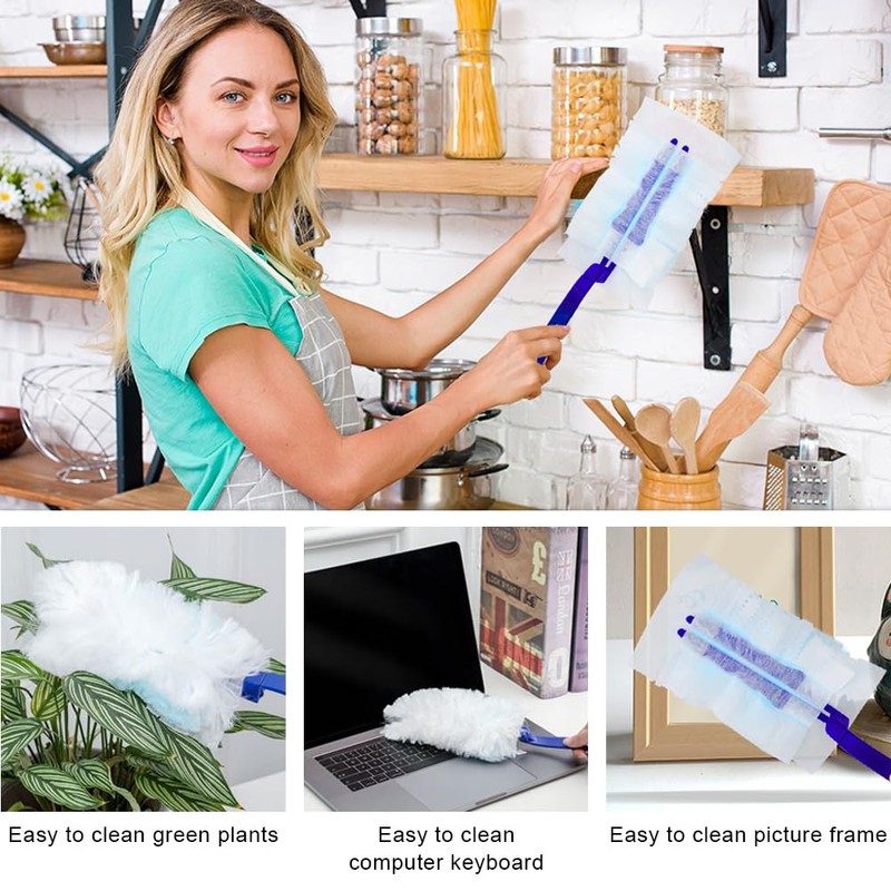 30PCS Fluffy Duster Refills, Dust Magnet Refill with 1 Handle,