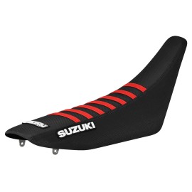 Enjoy MFG 1996-2000 SUZUKI RM 125-250 Gripper Seat Cover   all BLACK w/ RED rib #74 LOGO
