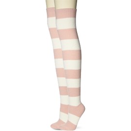 Gunze Uchi-Colle Women's Compression Over Knee Socks with Border Pattern, 2 Pairs, smoke pink