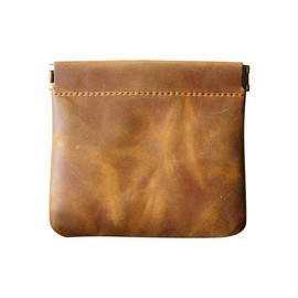 Mini Coin Purse, PU Leather Squeeze Coin Bag, Coin Case, Self-Closing Change Holder for Party, Christmas, Travel, brown, Classique