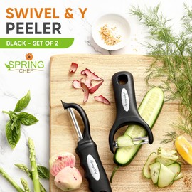 Spring Chef Swivel Vegetable Peeler & Y Potato Peeler for Kitchen with Soft Grip Handles and Ultra Sharp Stainless Steel Blades, Perfect for Veggie, Fruit, Carrot, Apple - Dishwasher Safe - Black