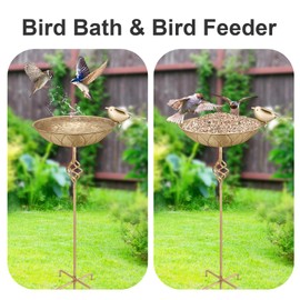 Bird Bath for Outside, Metal Birds Bath Bowl for Outdoors, 27.6" H Bird Feeder & Water Feeders with 5 Prongs Base Stake, Vintage Free Standing Garden Patio Lawn Yard Farmhoue Decor