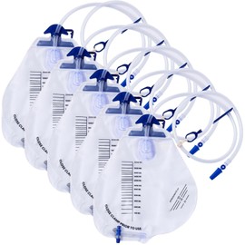 5 Pack Bedside Drainage Bag 2000 ML - Anti-Reflux Urinary Drain Bag Medical Grade Latex-Free Urine Bag