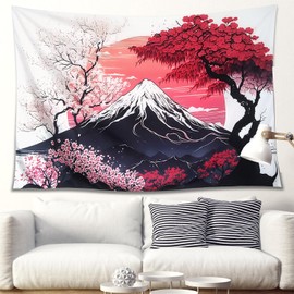 HXYYQQ Japanese Tapestry, Japanese cherry blossoms painting Tapestry for Bedroom, Japanese Decor Nature Landscape Tapestry Japanese Wall Art Tapestry for Bedroom Living Room, 59X39Inches