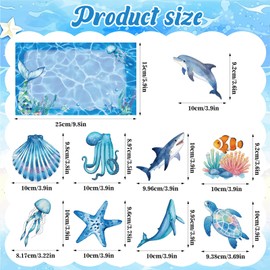 Ocean Cruise Door Magnets, 12 Pcs Under The Sea Animal Magnets with Ocean Waves Message Board and 2 Erasable Pens, Reusable Cruise Ship Cabin Door Decorations, Fridge & Car Decor Set