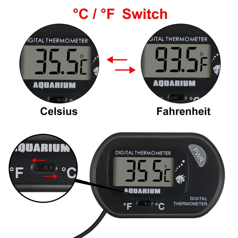 2Pack Digital Aquarium Thermometer with Large LCD Display, Reptile Thermometer