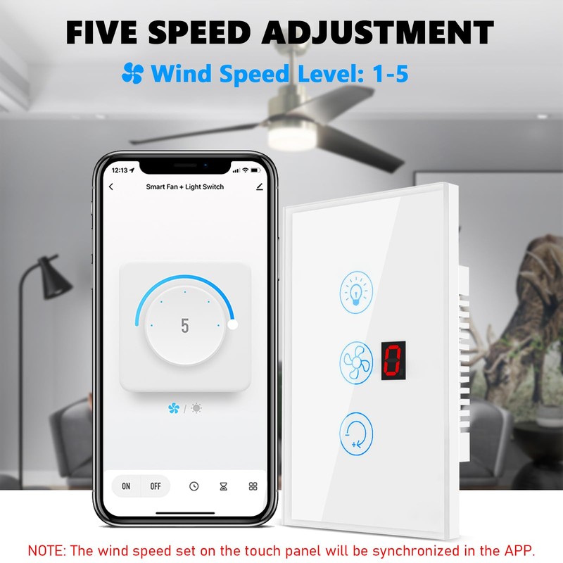YIFAN WiFi Smart Ceiling Fan Light Switch, 5 Speed Smart