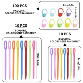 Zalizr 100 Pcs Stitch Markers with 20 Pcs Plastic Colorful Large Eye Needles, Crochet Hook and Locking Clips for Knitting, Sewing, DIY Crafts, Handmade Projects