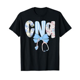 Coquette CNA Nurse Blue Floral Stethoscope Bow Cute Nurse T-Shirt