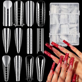 BOMOQING 288PCS Nail Dual Forms for Poly Extension Gel, Acrylic Full Cover False Nail Tips, 12 Styles 12 Sizes Scale for Manicure Extension, Gel Nail Mold Kit for Nail Art Design Salon