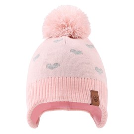 Zsedrut Kids Winter Knitted Hat Scarf Earflap Pompom Beanie Cap for Girls Boys Thick Warm Toddler Hats (Pink Hat, 2-4Y)