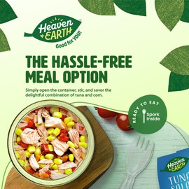 Heaven & Earth Ready to Eat Tuna Salad with Corn & Vegetables, 5.64oz (4 Pack) | Great Source of Protein | Travel Friendly Meals | Spork Included