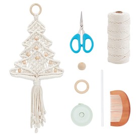 FREEBLOSS DIY Macrame Christmas Tree Kit Natural White Christmas Tree Hanging Ornaments Wall Hanging Tapestry with Wooden Beads Macrame Tassels Wall Hanging Macrame Kit for Beginners