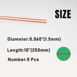 Tynulox 5Pcs 15 Gauge Pure Electrode Copper Round Rod 1.5mm Dia 10" Length Bare Copper Cu Metal Rod for Metal Craft Hobbies