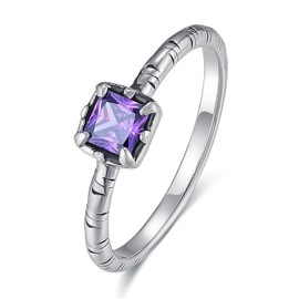 AVECON Silver Ring Women's Wide Wrap Ring / Princess Cut Amethyst / 14 Carat Gold Plated Cross Ring Women Fashion Jewellery Size J to Z, stone, Amethyst