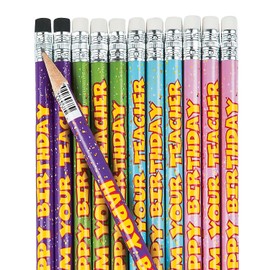 Fun Express Happy Birthday From Your Teacher Pencils - 24 Pieces - Educational And Learning Activities For Kids