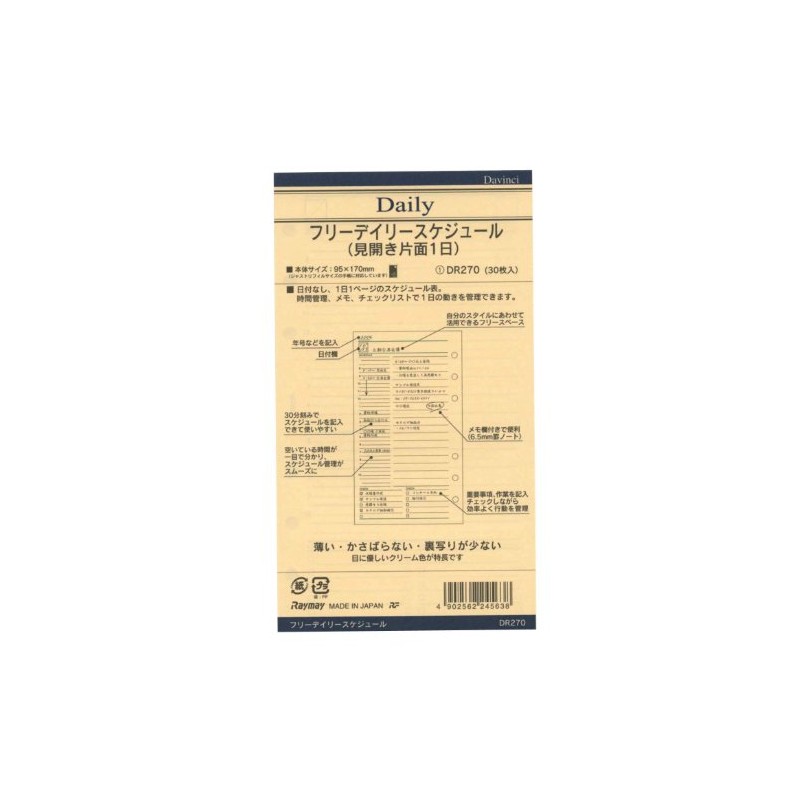 Raymay Fujii Davinci DR270 Bible Size Personal Organizer Refill, Freestyle