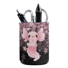 Upetstory Cute Axolotl Pencil Holder Sturdy Pen Cup Pot Remote Desk Accessories Cherry Blossom Makeup Brush Holder for Women Teen Kids Desk Table