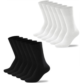DOKUTOKU - Paquete de 3 a 12 calcetines de algodón para hombre, talla 10-13, ligeros, casuales, largos calcetines de pantorrilla, 6-pack 3 Black / 3 White, Talla única