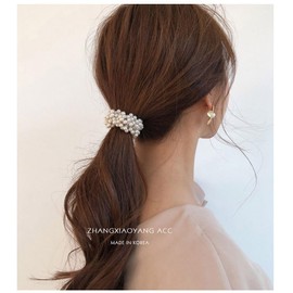 BIANHUAN Hair Rubber Pearl, Adult, Hair Clip, Stylish, Cute, Ribbon, Hair Ornament, Black, Hair Accessories, Hair Accessories, 4-Piece Set, Popular, Thick, Non-Traced, Elegant, Office