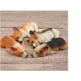1 pc 1:12 Sleeping  Red White brown welsh corgi Dog figure toy Dollhouse Magnets