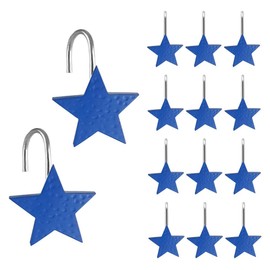 12Pcs Star Design Shower Curtain Hooks Resin Decorative Anti Rust Shower Curtain Hangers for Bathroom Fashionable Starfish Shower Curtain Hooks (Blue)
