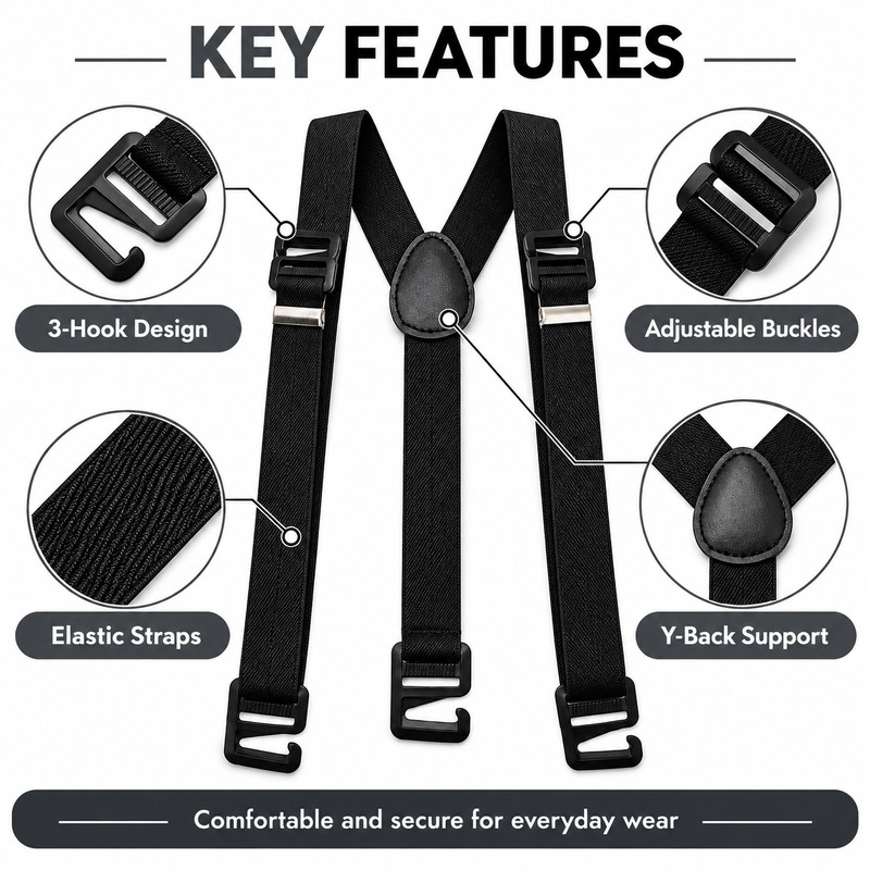 Men’s Adjustable Suspenders for Holding Pants – 2.5 cm Polyester