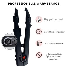 hair2heart Starter Set for Bonding Extensions – Professional Heat Tongs, Finger Protection, Compartment Clip, Template & Threader