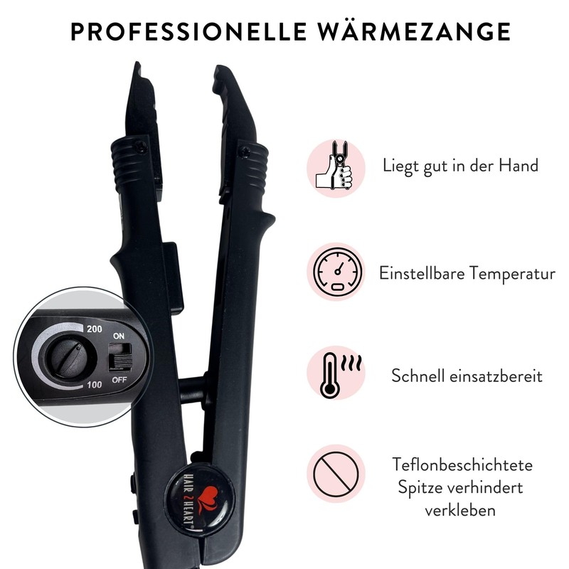hair2heart Starter Set for Bonding Extensions – Professional Heat Tongs,