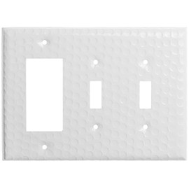 Monarch Abode 19012 Triple Switch Hand Hammered Toggle Rocker Combination Decorative Wall Plate Switch Plate Outlet Cover, 3-Gang, Classic White