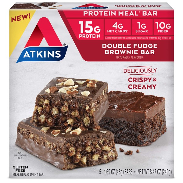 Atkins Double Fudge Brownie Protein Meal Bar, High Fiber, 15g