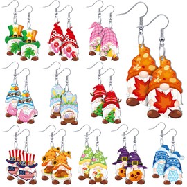 Menkxi 12 Pairs Fall Christmas Gnome Earrings for Women Gnome Jewelry Gift Drop and Dangle Acrylic Seasonal Earrings Lightweight Fun Holiday Earrings for Christmas New Year