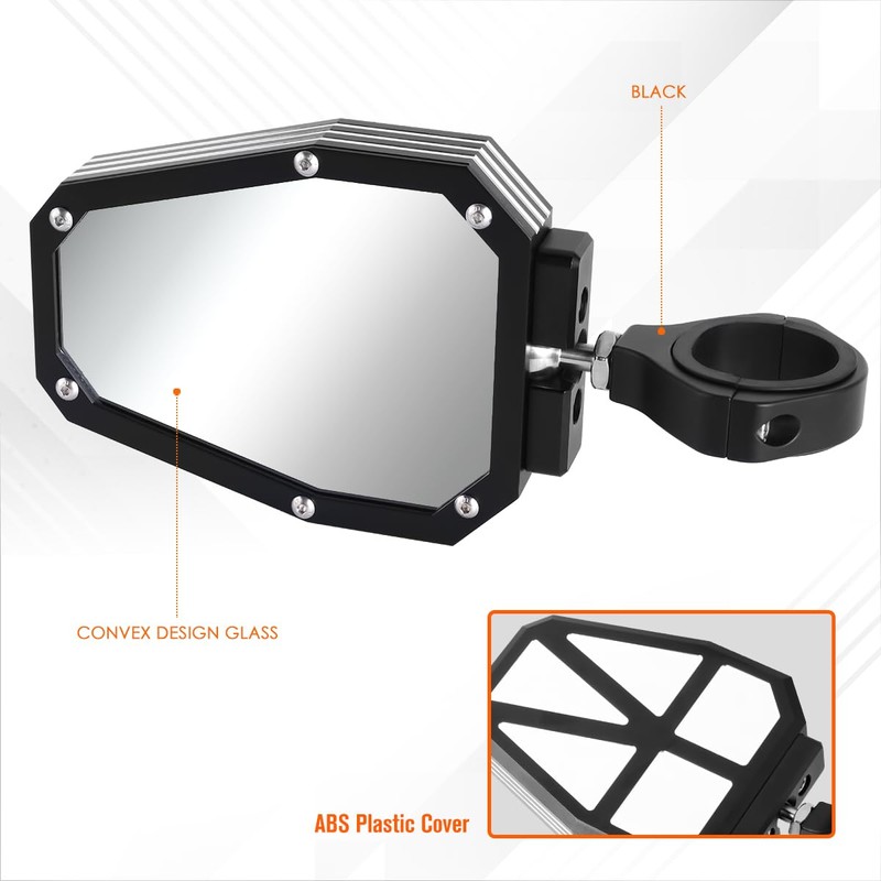 Pair of Universal Textured Black Rectangle Convex Design Glass UTV