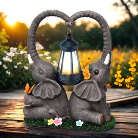 yiilead 10.6" Solar Elephant Garden Statue,Heart Elephant Lawn Decorations Outdoor,Unique Elephant Gifts Housewarming for Women,Mom,Lover