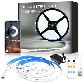 Yeewhale 16.4ft COB LED Strip Lights 6000K White Dimmable DC 24V Flexible LED Tape Light for Bedroom, with Remote and app Control LED Light Strip,for DIY Home Decoration