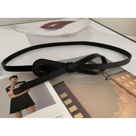 KONFEN Ladies Leather Belt, PU Leather Belts for Women, Soft Leather Knotted Strap Waist Belt, Knot Belts Tie Belt Narrow Non Buckle Adjustable Belts for Dress Jeans (Black)