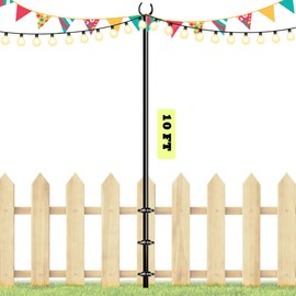 Sprimden 10ft String Light Poles for Outdoors, Outside Light Poles for Deck, Fence, Backyard, Patio, Outdoor Lighting, Matte Black, 1 Pack