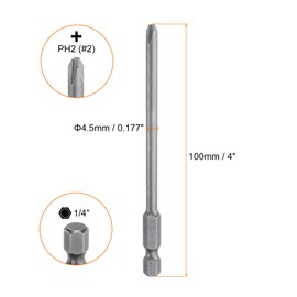 HARFINGTON 5pcs #2 Phillips Screwdriver Bit PH2 1/4" Hex Shank 4" (100mm) Long Magnetic S2 Steel Industrial Grade Screw Driver Bit Cross Head Electric Drill Bits 0.177" (4.5mm) Rod