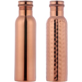 HealthGoodsAU - Set of 2 Pure Copper Water Bottles 20.28 fl. Oz.| Joint-Free Copper Water Bottles Set | Leak-Proof Ayurvedic Copper Water Bottles (600 ML)