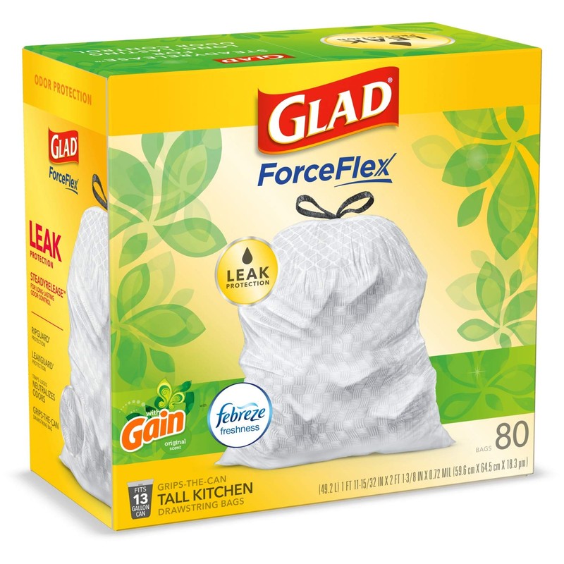 Glad Trash Bags, ForceFlex Tall Kitchen Drawstring Garbage Bags 13